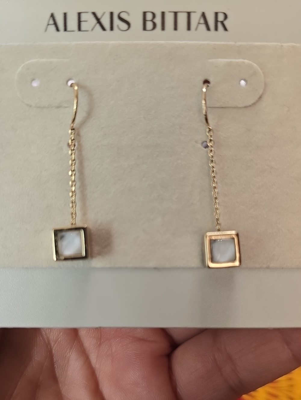 Alexis Bittar Gold Chain Drop Earrings with White Stone Squares HTF